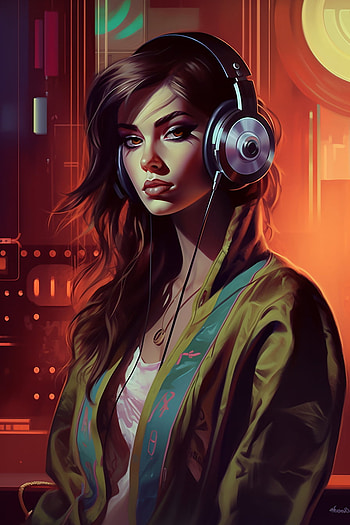 Girl with heads, AI Art, music, DJ HD phone wallpaper