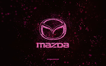 Mazda glitter logo, , black background, Mazda logo, pink glitter art, Mazda, creative art, Mazda pink glitter logo HD wallpaper