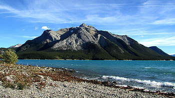 Abraham Lake, Central Alberta, shore, sky, canada, mountains, cloud HD wallpaper