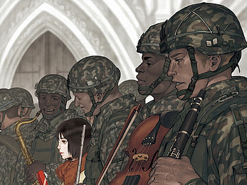 little girl, great, soldier, weird, arts, cute, girl, violin, nice, little, team, music, pretty, trumpet, cool, army, funny HD wallpaper