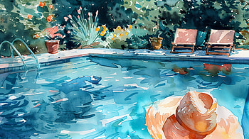Poolside Vibe - Ultra, poolside vibe, pool, summer, hat, garden HD wallpaper