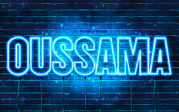 Oussama, , with names, Oussama name, blue neon lights, Happy Birtay Oussama, popular arabic male names, with Oussama name HD wallpaper