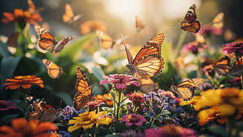 Butterfly Garden Reverie —, Monarch Butterfly, Flower HD wallpaper