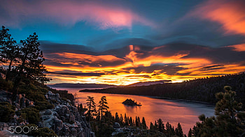 Emerald Bay, Sunrise graphy, Bill Currier, Striking colors HD wallpaper