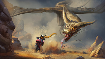 Dragon Vs Biker , dragon, biker, artist, artwork, digital-art, artstation HD wallpaper