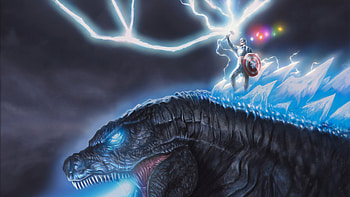 Captain America On Godzilla, captain-america, artwork, superheroes, godzilla HD wallpaper