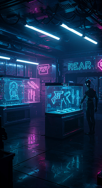 Futuristic Neon Shop , shop, cyberpunk, neon lights, futuristic, technology HD phone wallpaper
