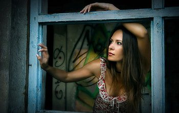 In the window, girl, model, window, beauty HD wallpaper