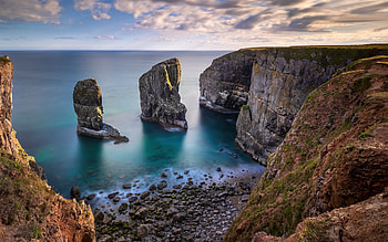 rocks, bay, evening, sunset, seascape, ocean, beautiful landscape HD wallpaper