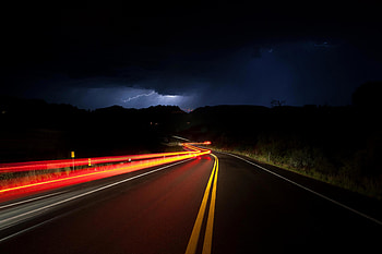 Night, Lightning, Dark, Road, Turn, Markup, Thunderstorm, Storm HD wallpaper