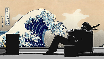 Japanese chairs artwork Maxell The Great Wave off Kanagawa . HD wallpaper