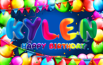 Happy Birtay Kylen, , colorful balloon frame, Kylen name, blue background, Kylen Happy Birtay, Kylen Birtay, popular american male names, Birtay concept, Kylen HD wallpaper