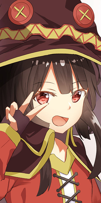 Megumin (KonoSuba), red eyes, smile, face, black hair, Anime, KonoSuba - God’s blessing on this wonderful world!! HD phone wallpaper