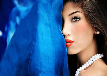 BLUE VEIL AND PERLS, model, perls, eyes, face, veil, lips, beauty HD wallpaper
