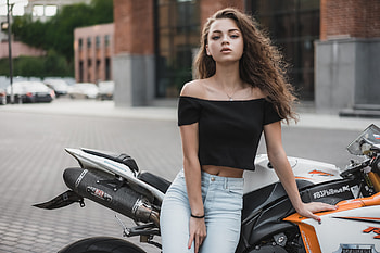 Blonde Girl With Bike, girls, brunette, model, bike HD wallpaper