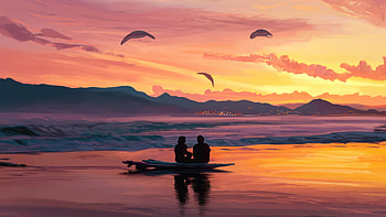 An Unusual Sunset, couple, romantic, love, manipulation, artist, artwork, digital-art HD wallpaper