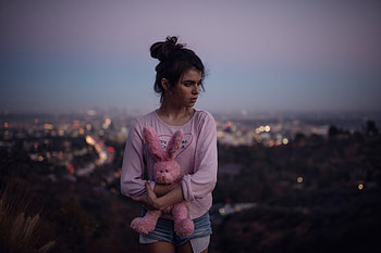 Girl With Bear, girls, bear, model HD wallpaper