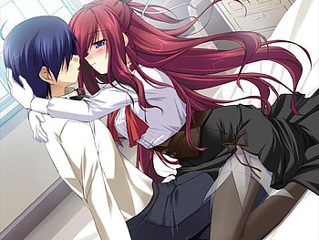 Hug and Love Me, Kakeru..., lover, 11 eyes, uniform, long hair, couple, game, school, male, female, kusakabe misuzu, kakeru, girl, visual novel, boy, anime, blush, lass HD wallpaper