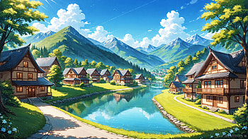 River Side Village, outdoor, sky, cloud, water, tree HD wallpaper