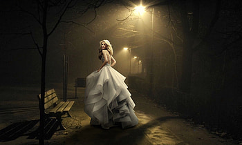Lady of the Night , night, darkness, model, Femininity, lamp Post, glow, light, Lady HD wallpaper