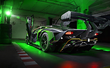 2021, Lamborghini Essenza, SCV12, rear view, exterior, hypercar, race car, green Essenza, supercar, Italian sports cars, Lamborghini HD wallpaper