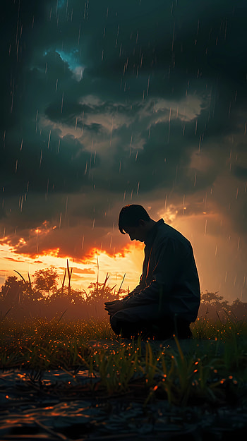Man praying in rain, man, prayer, Faith, rain HD phone wallpaper