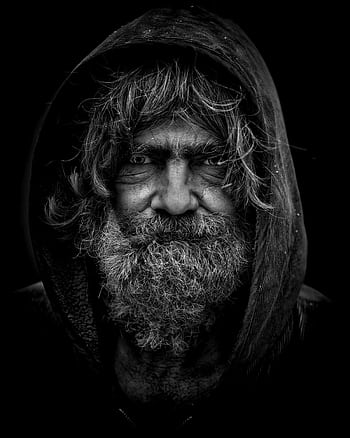 Emotive black and white portrait of an elderly man with a rugged appearance. HD phone wallpaper