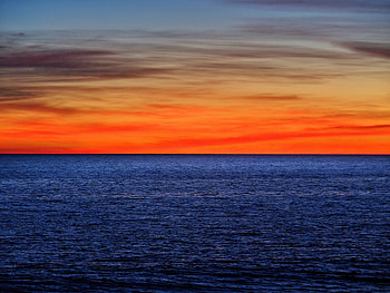 Skyline, sunset, sky, sea, nature HD wallpaper