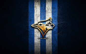 Toronto Blue Jays emblem, MLB, golden emblem, blue metal background, american baseball team, Major League Baseball, baseball, Toronto Blue Jays HD wallpaper