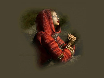 Praying Girl, cg, 3d, red, lovely, nice HD wallpaper