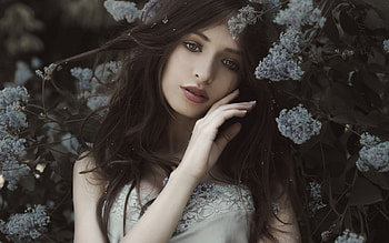 Beauty, white, model, flower, face, girl, woman, hand HD wallpaper