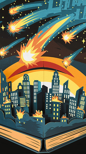 Meteor Shower: A Dynamic for Stellar Imaginations, cityscape, explosion, illustration HD phone wallpaper