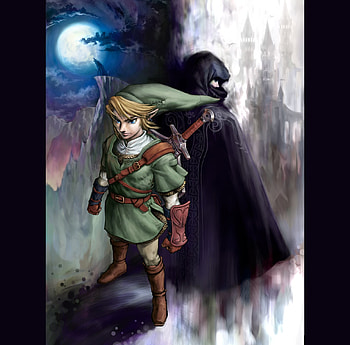 Back to Back with Friend, Foe, or Both?, night, shield, mist, day, hero, moon, cape, hood, protector, adventurer, game, warrior, pointed ears, mystery, sword, dark queen, link, victory, anime, fantasy, battle, green, zelda HD wallpaper
