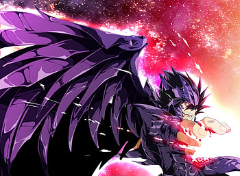 Bennu Kagaho, wings, anime, armour, saint seiya, purple eyes, spiky hair HD wallpaper