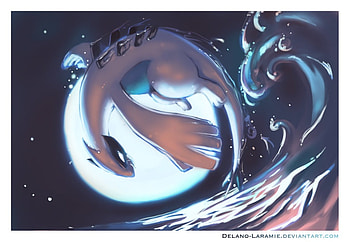 Lugia, sea, white, genderless, glowing, legendary, stars, moon, giant winged bird, sky, wave, pokemon HD wallpaper