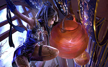 Azure Fox, thief, fantasy, palace, tattoo, women, silk HD wallpaper