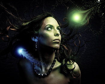 Sexy Goddess, necklace, globes, whirling, lights HD wallpaper