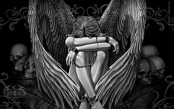 Angel, wings, black, white, art, fantasy, bw, anne stokes HD wallpaper