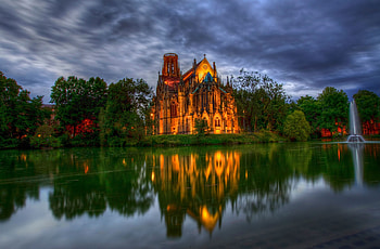 Cities, Trees, Fountain, Park, Pond, Church, Germany, Cathedral HD wallpaper