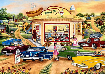 Tom's Drive In F2mp, architecture, drive in, art, cars, cityscape, artwork, scenery, wide screen, autos, painting HD wallpaper
