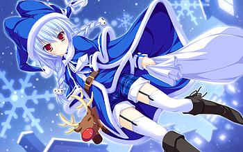 Anime - Lunaris Filia Christmas Season Hair Winter Snow Girl Toy Blue Anime Red Eyes HD wallpaper
