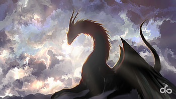 Digital art, clouds, dragon, fantasy HD wallpaper
