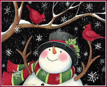 CARDINAL FRIENDS, ARTWORK, SNOWMAN, CARDINALS, HAPPY HD wallpaper