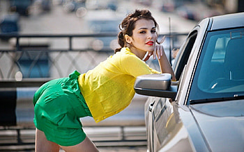 Brunette and Car, woman and car, sexy woman and car, babe and car, sexy car HD wallpaper
