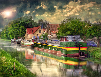 Peaceful, river, boat, quiet, colours, water HD wallpaper