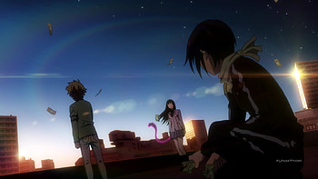Noragami Aragoto / Episode 7 / Yato, Hiyori, and Yukine standing on a rooftop HD wallpaper