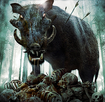 This Little Piggy ....., skeletons, boar, arrows, fantasy, movie, dark HD wallpaper