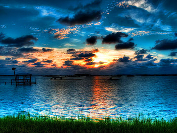 The colors of sunset, river, colorful, colors, lake, reflection, clouds, nature, sky, water, sunset HD wallpaper