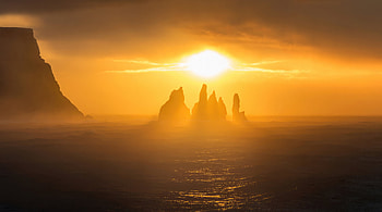 Reynisdrangar, evening, sunset, nature HD wallpaper