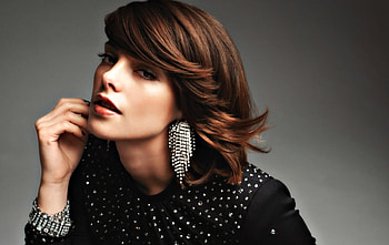 Ashley Greene, black, model, grey, girl, actress, woman, earrings, make-up HD wallpaper